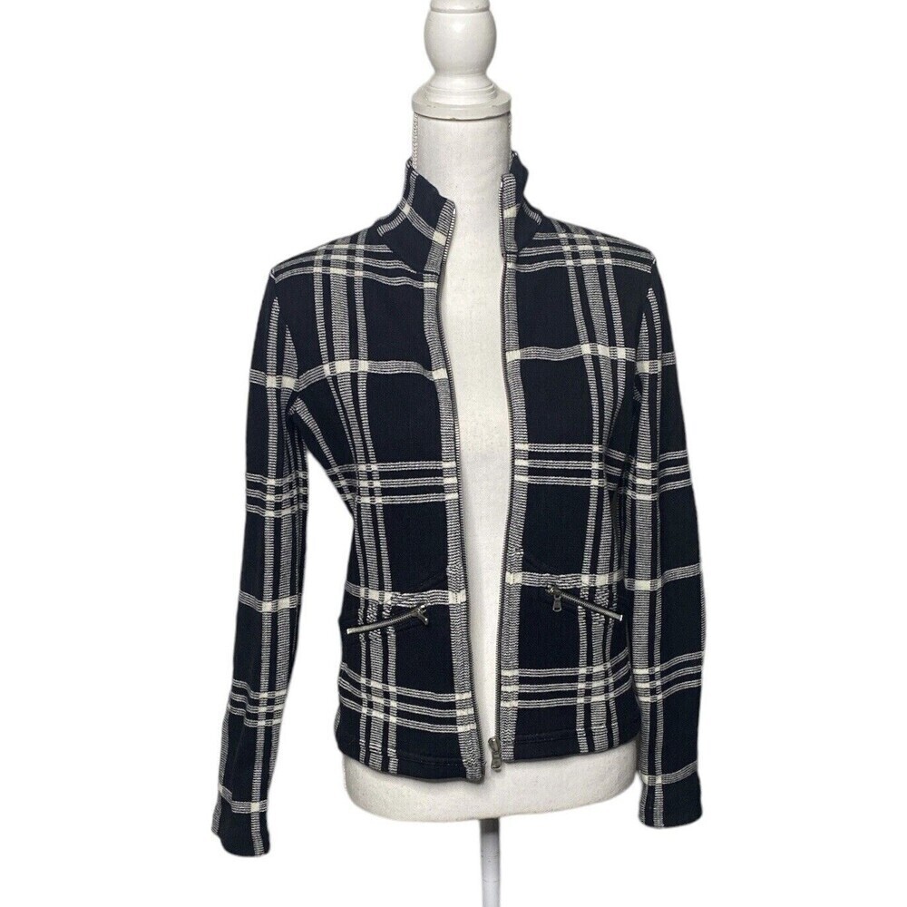 Lauren Ralph Lauren Jacket Womens Size Small Petite Black White Plaid Full Zip